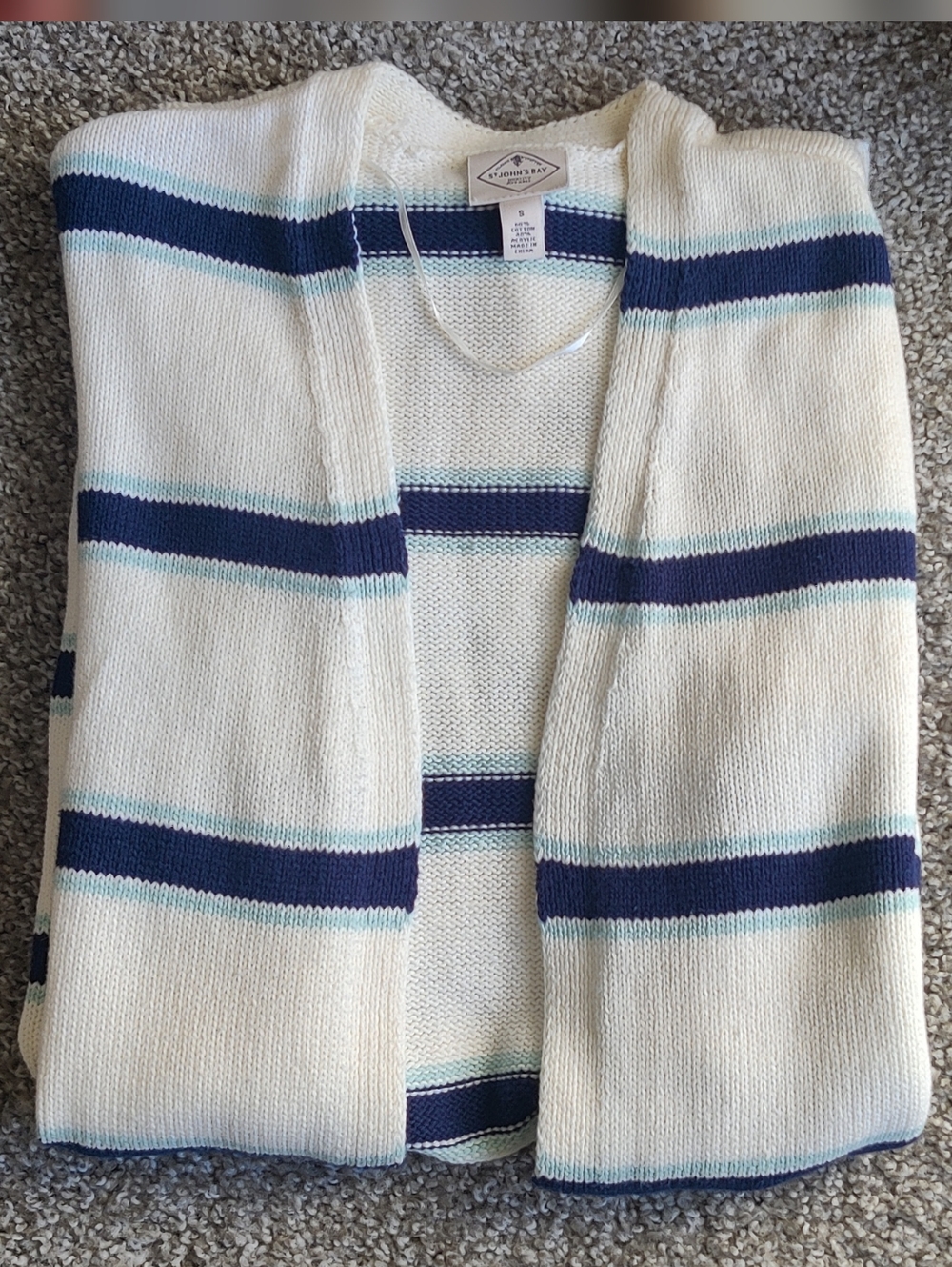 St John's Bay Navy Stripe White Open-Front Long Cardigan Sweater - Picture 4 of 8